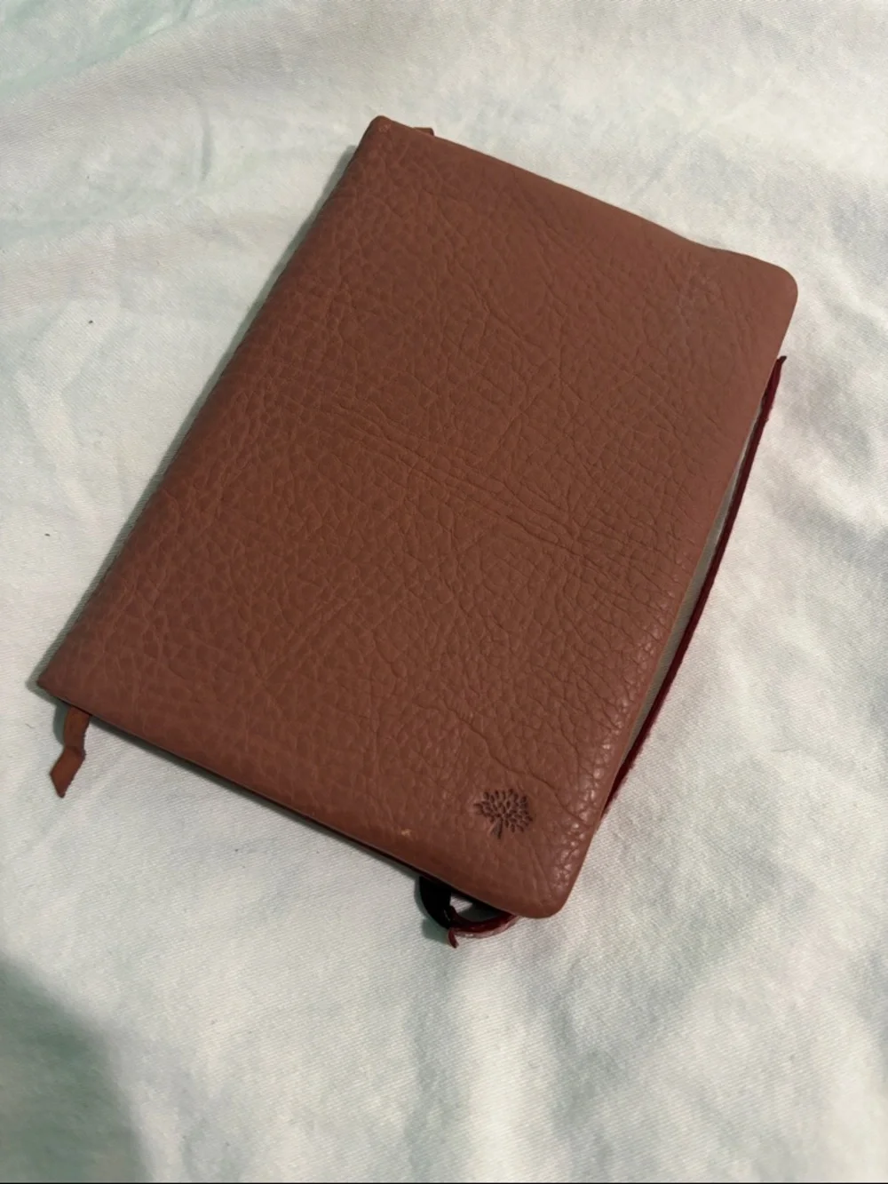 Mulberry Clay Brown Pebbled Leather Notebook with Bookmark and Elastic Strap